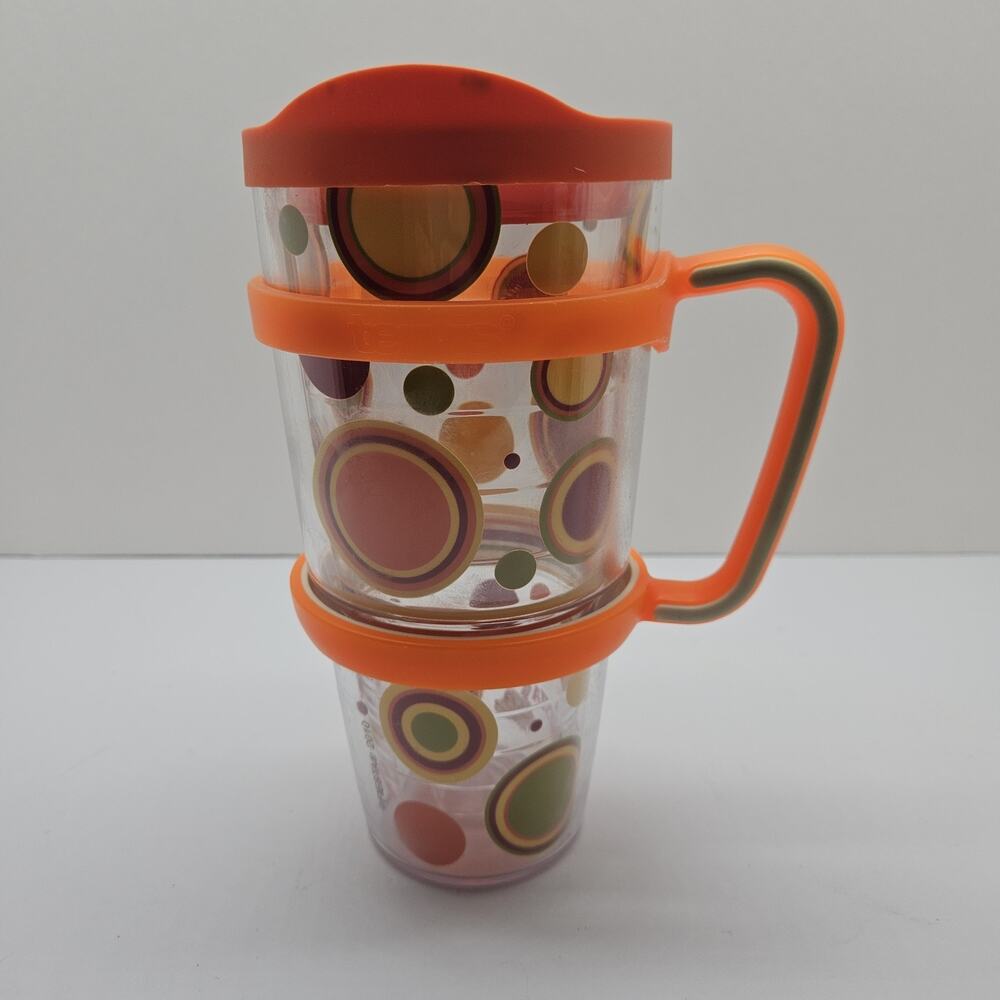 Tervis Fiesta 2010 Polka Dot Design Slide Top Plastic Tumbler Cup W/ Handle 24oz